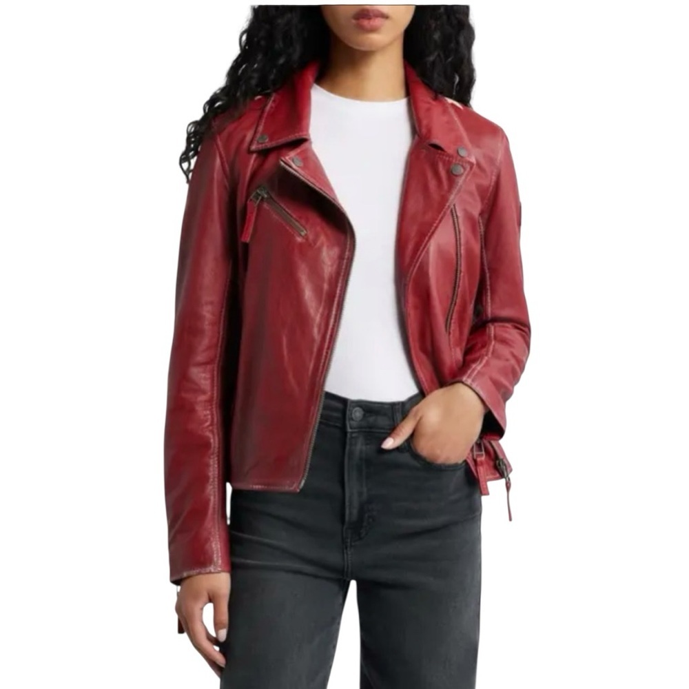 Levi’s Faux Leather Downtown Moto Jacket Burgundy Biker Zip Lined Women’s XL